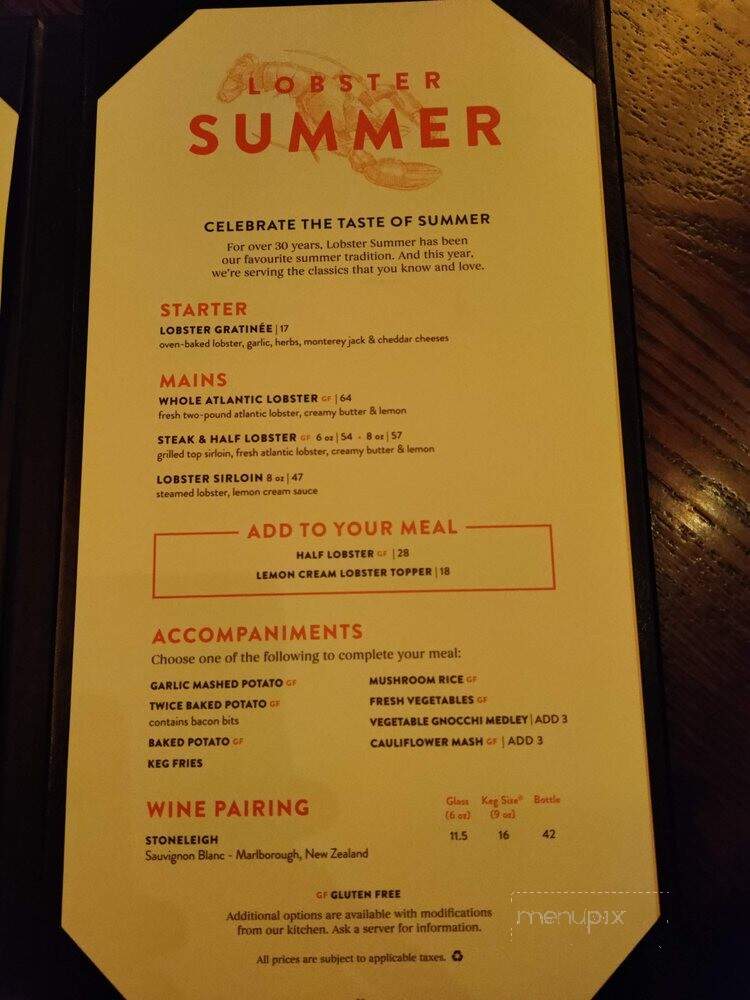 Keg Steakhouse & Bar - Coquitlam, BC menu_pic