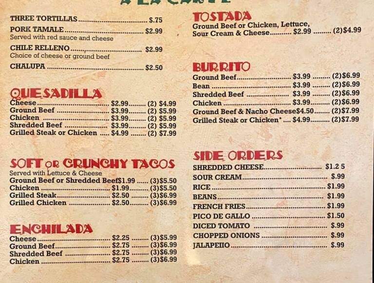 El Pueblito Mexican Cuisine - Uhrichsville, OH menu_pic