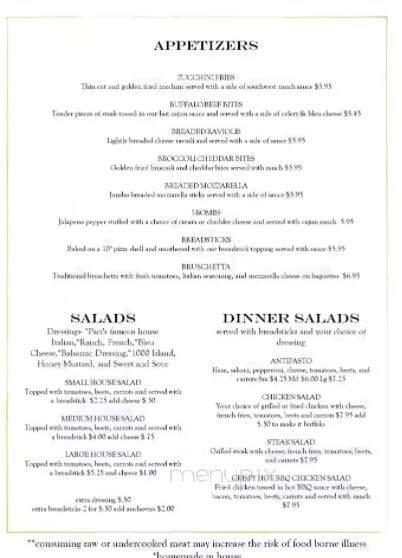 Paci's Lounge & Dining Room - Brownsville, PA menu_pic