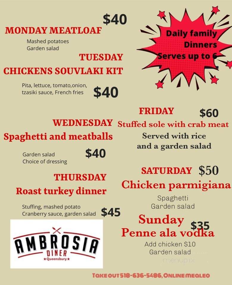 Ambrosia Diner - Queensbury, NY menu_pic