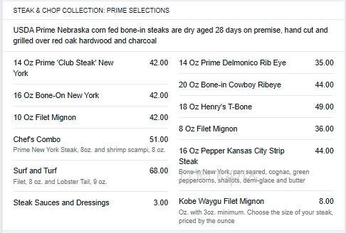 Henry's Steakhouse - Placerville, CA menu_pic