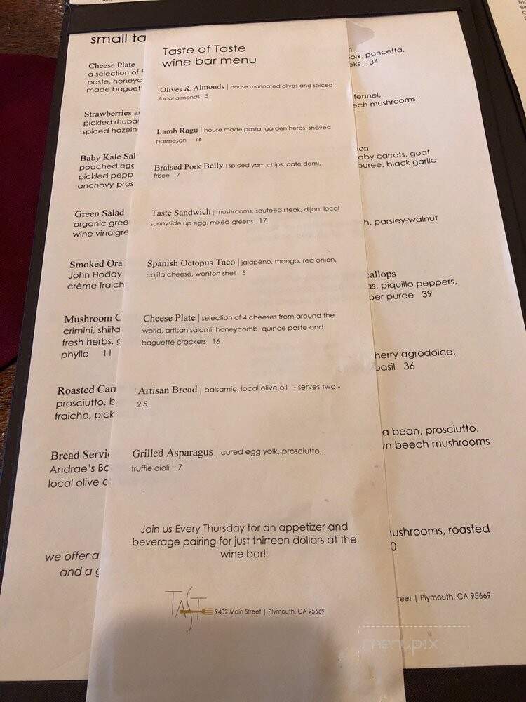 Taste Restaurant - Plymouth, CA menu_pic