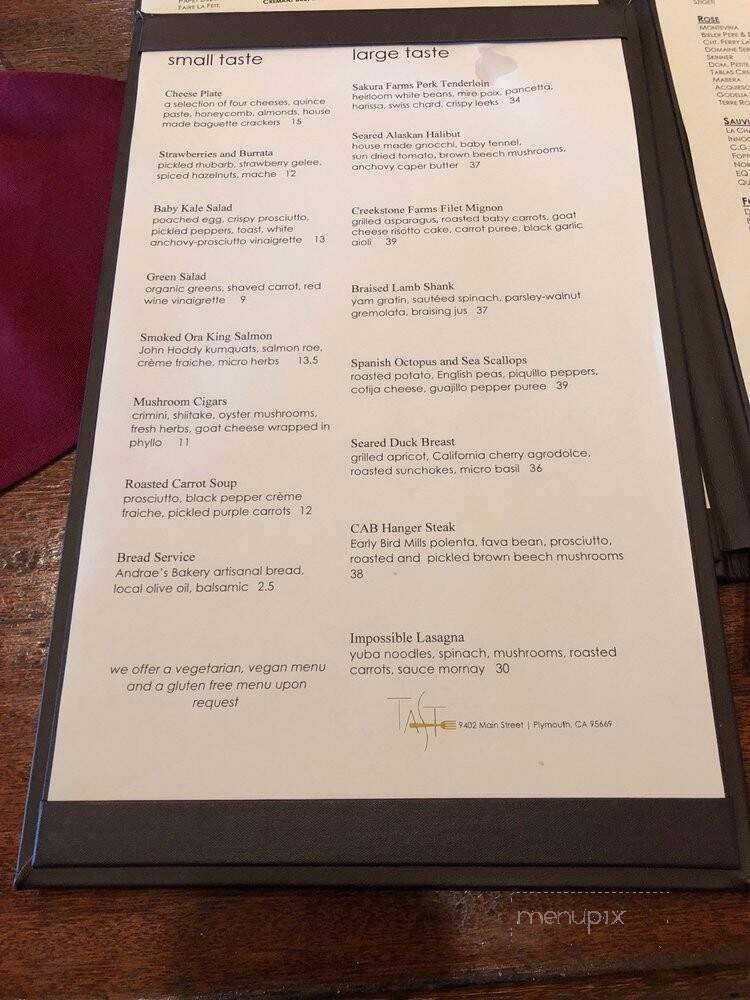 Taste Restaurant - Plymouth, CA menu_pic