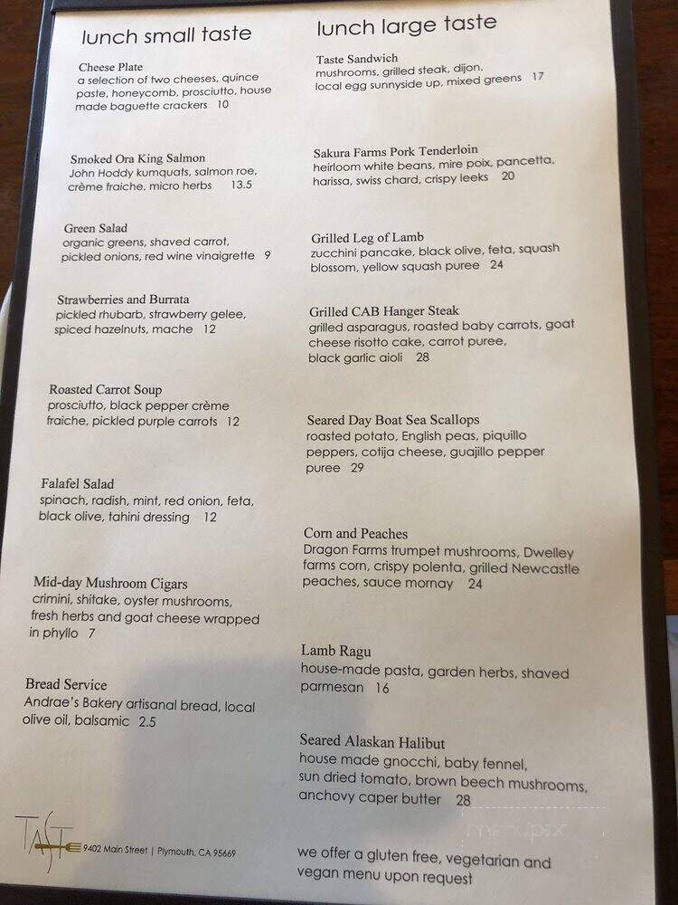 Taste Restaurant - Plymouth, CA menu_pic