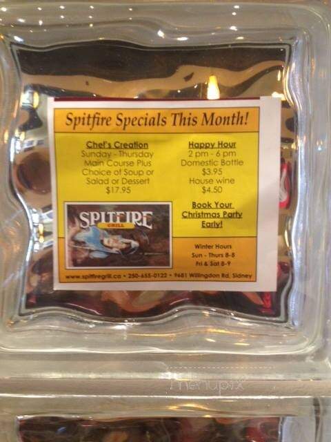 Spitfire Bar & Grill - Sidney, BC menu_pic