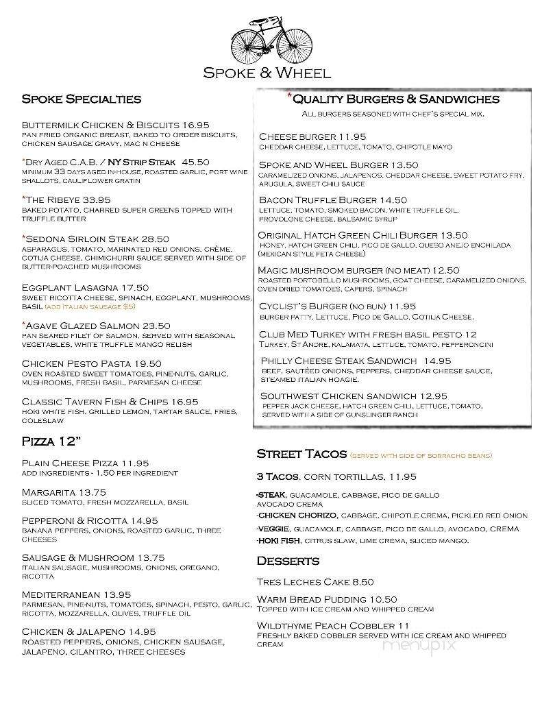 Spoke and Wheel Tavern - Sedona, AZ menu_pic