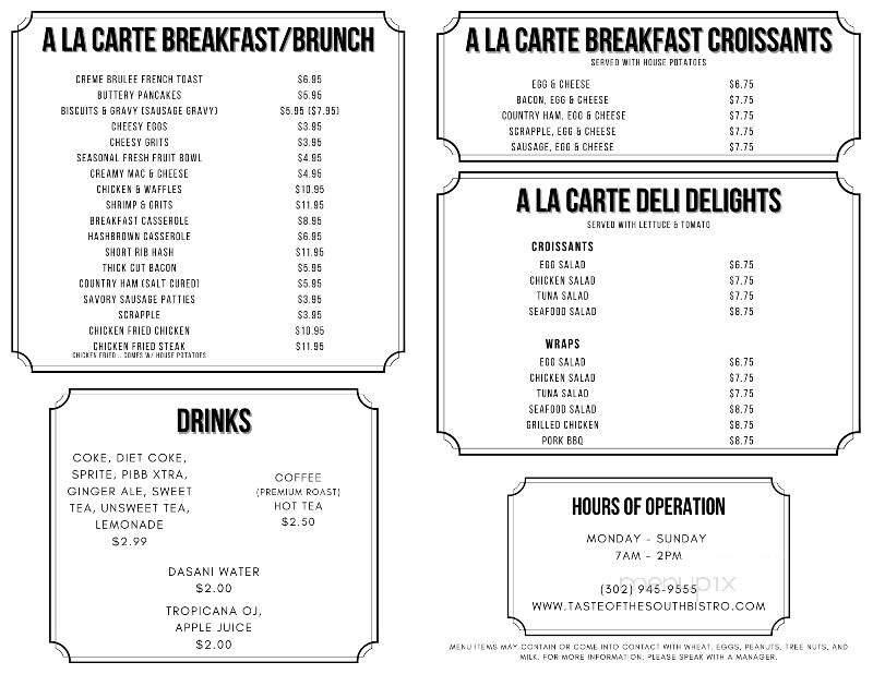 Taste of the South Bistro - Millsboro, DE menu_pic