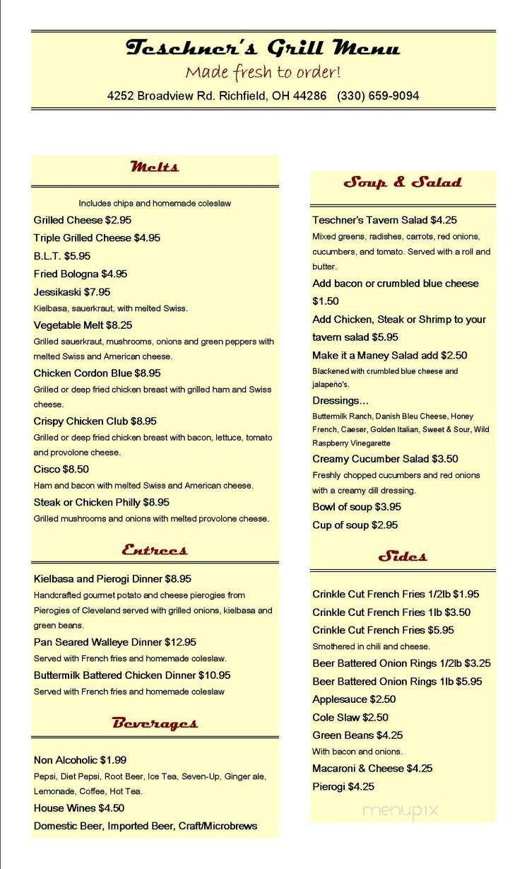 Teschner's Tavern - Richfield, OH menu_pic