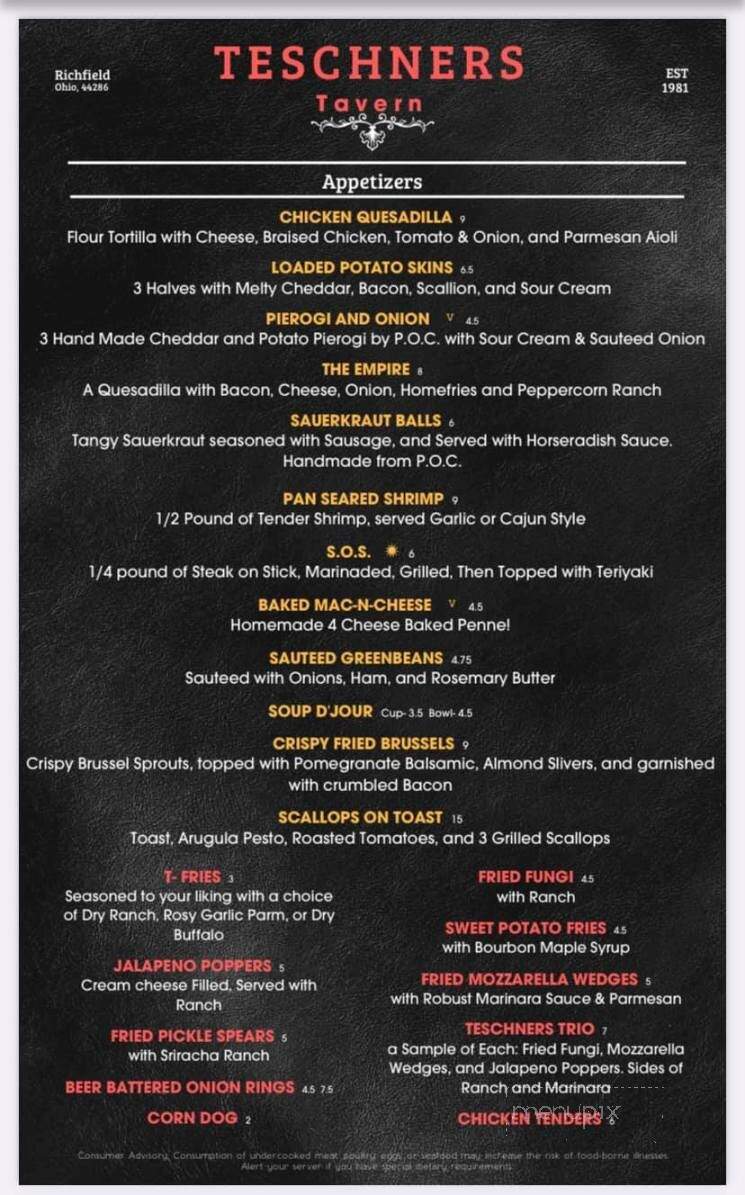 Teschner's Tavern - Richfield, OH menu_pic