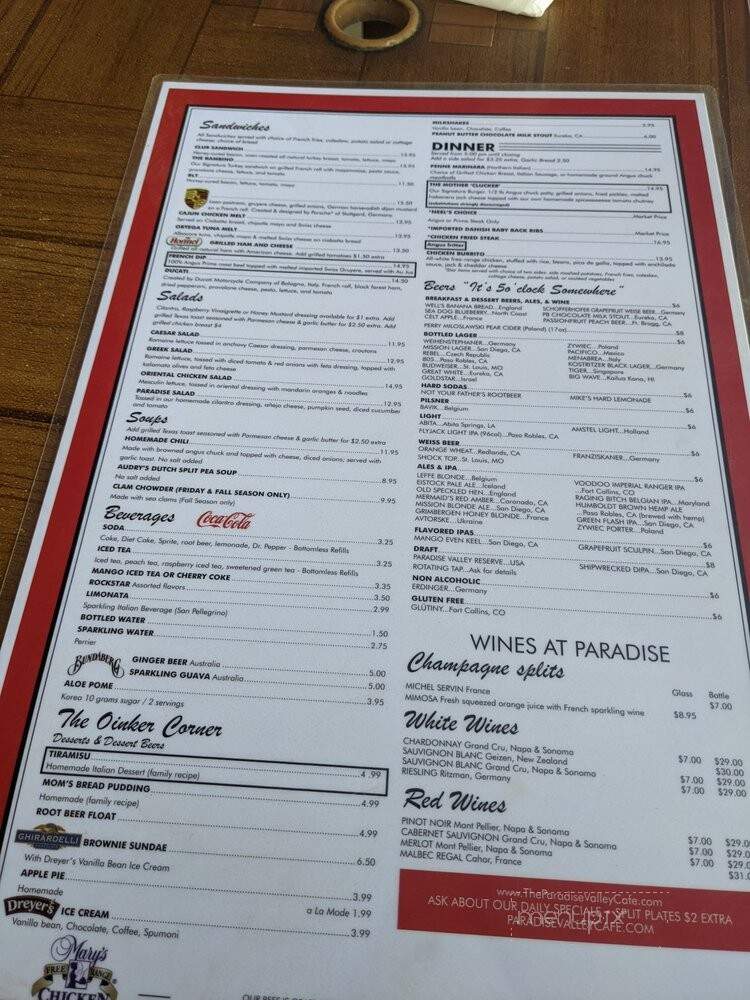 Paradise Valley Cafe - Anza, CA menu_pic