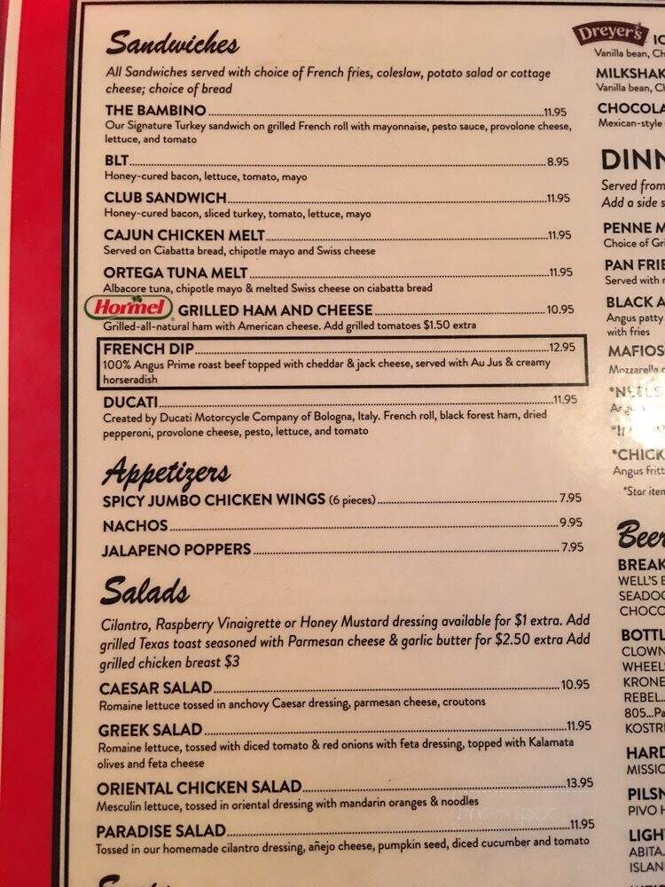 Paradise Valley Cafe - Anza, CA menu_pic