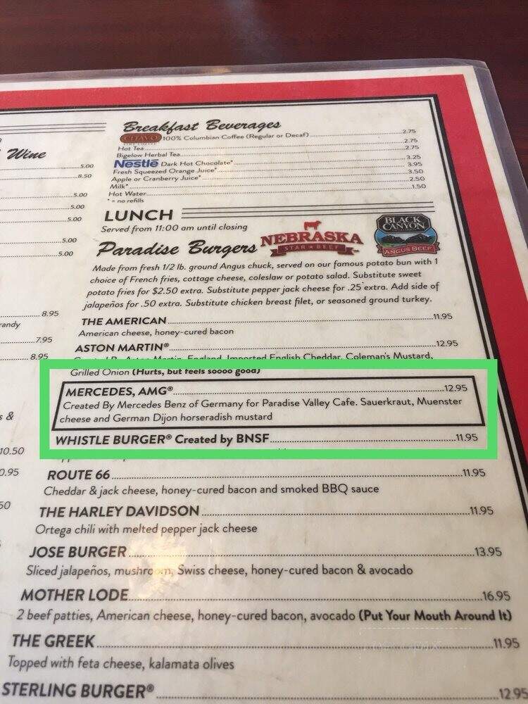Paradise Valley Cafe - Anza, CA menu_pic
