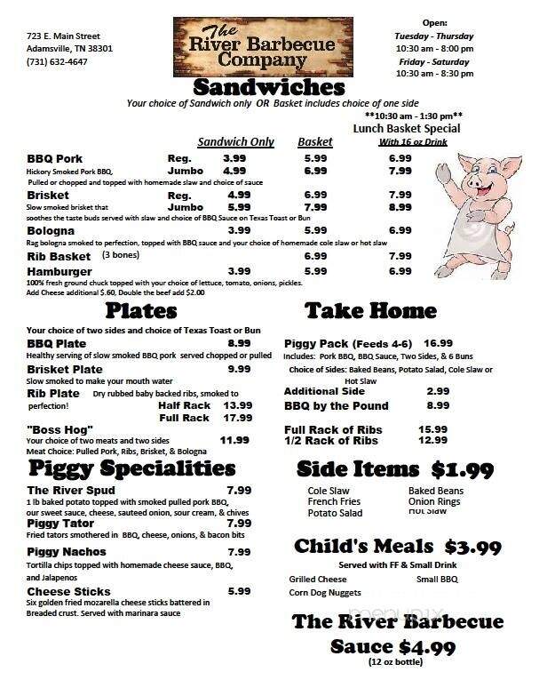 The River Barbecue Company - Adamsville, TN menu_pic
