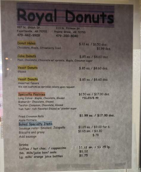 The Royal Donut Company - Prairie Grove, AR menu_pic