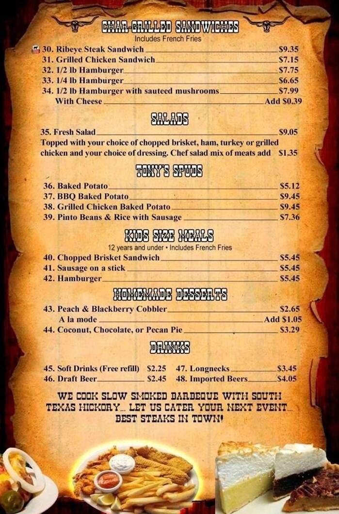 Tonys Barbecue & Steakhouse - Beaumont, TX menu_pic