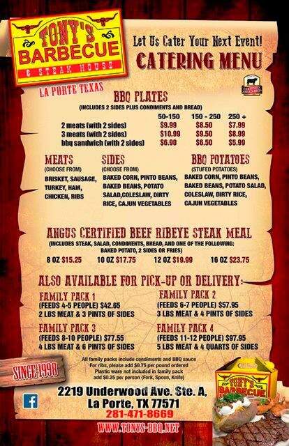 Tonys Barbecue & Steakhouse - Beaumont, TX menu_pic