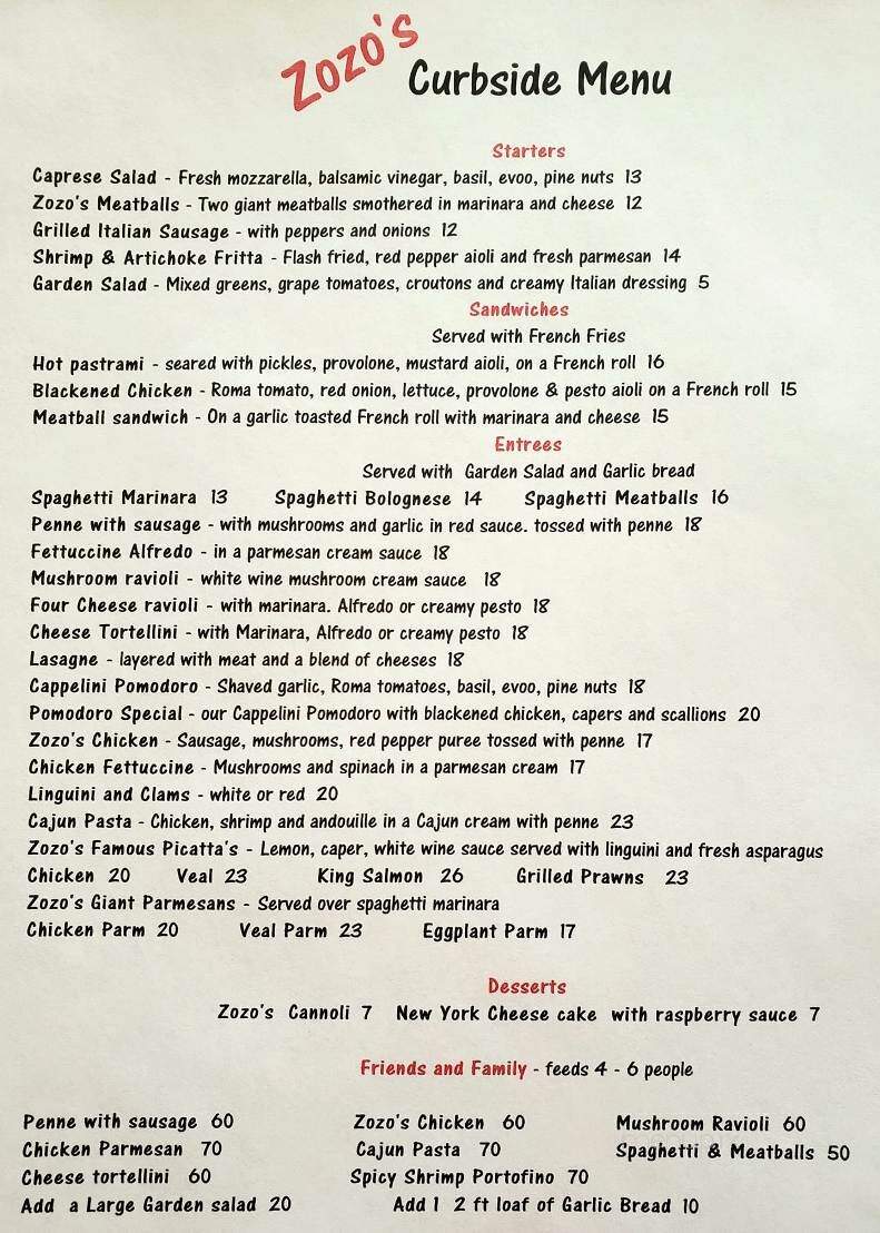 Zozo's - Reno, NV menu_pic