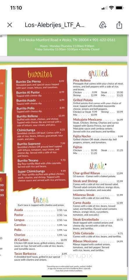Los Alebrijes - Atoka, TN menu_pic