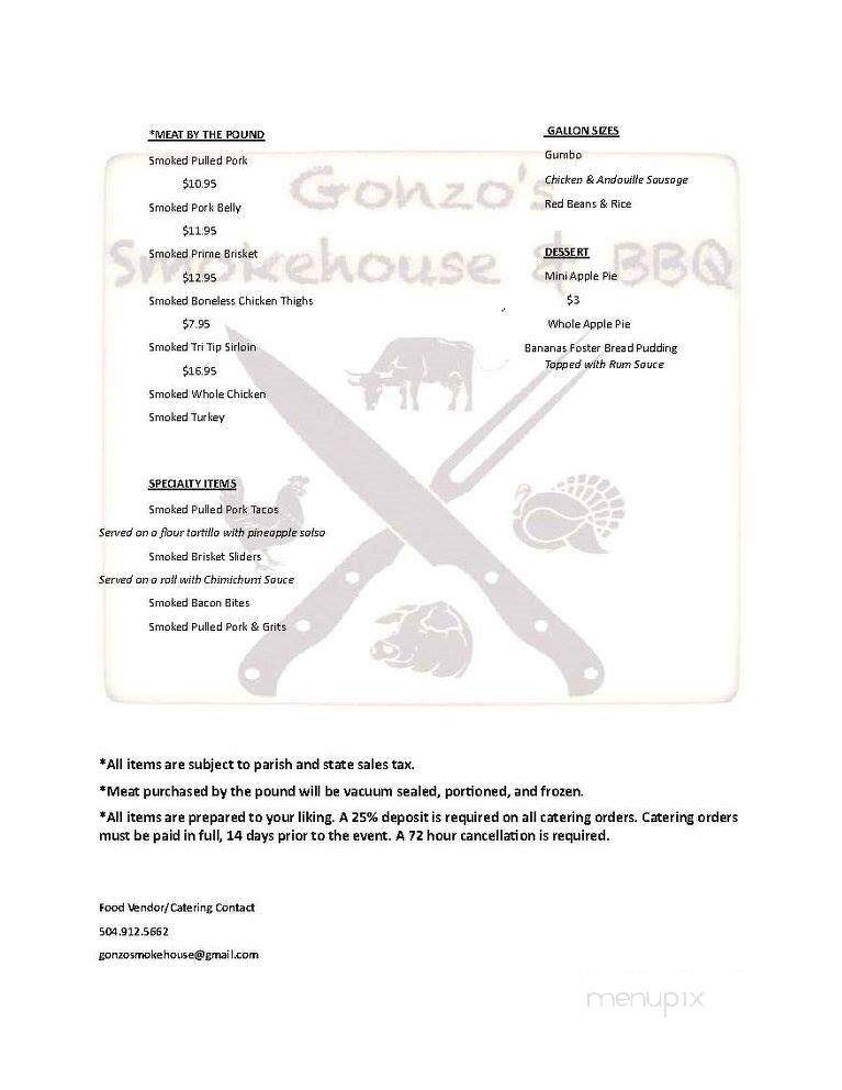 Gonzo's Smokehouse & BBQ - Luling, LA menu_pic