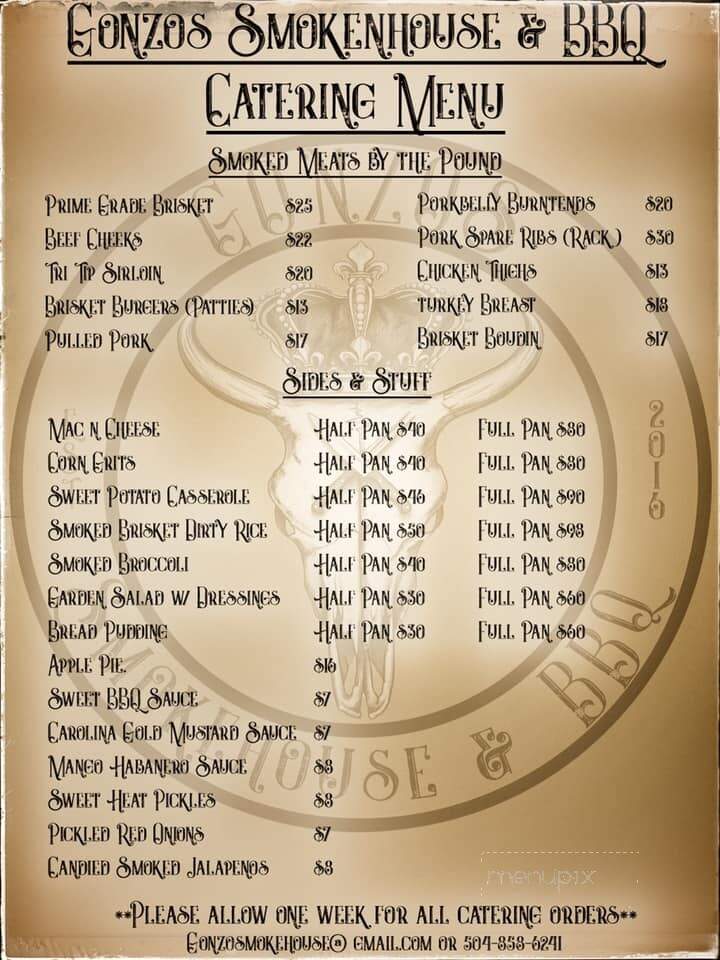 Gonzo's Smokehouse & BBQ - Luling, LA menu_pic