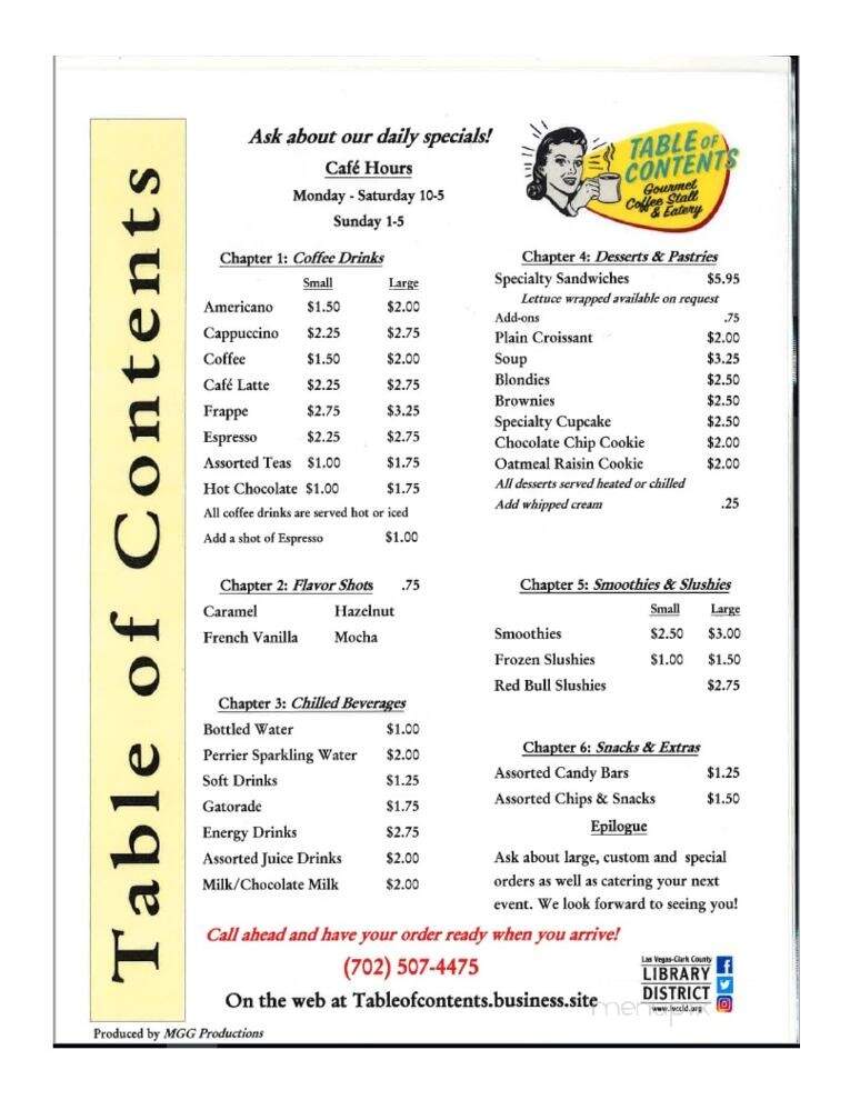 Table Of Contents - Mesquite, NV menu_pic