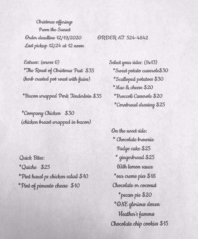Sunset Restaurant - Franklin, NC menu_pic