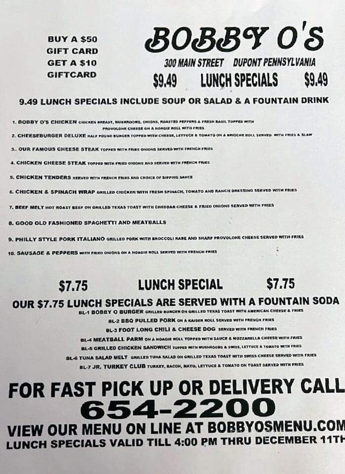 Bobby-O's Fun Family Restaurant - Dupont, PA menu_pic
