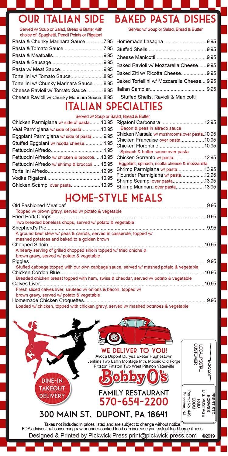 Bobby-O's Fun Family Restaurant - Dupont, PA menu_pic