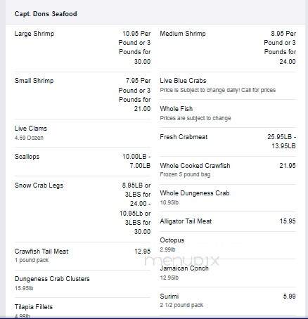 Capt Don's Seafood - Charleston, SC menu_pic