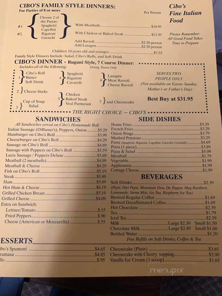 Cibo's - Waynesburg, OH menu_pic