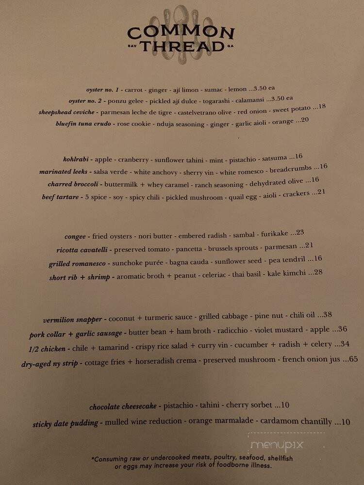 Common Thread Savannah - Savannah, GA menu_pic
