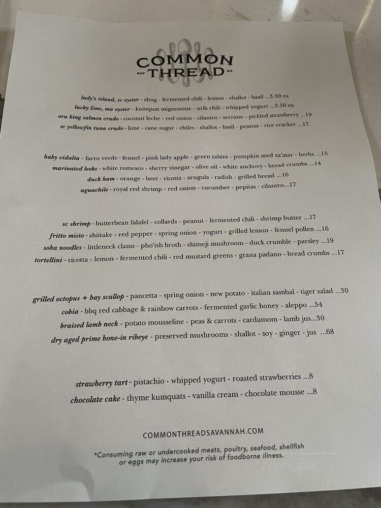 Common Thread Savannah - Savannah, GA menu_pic