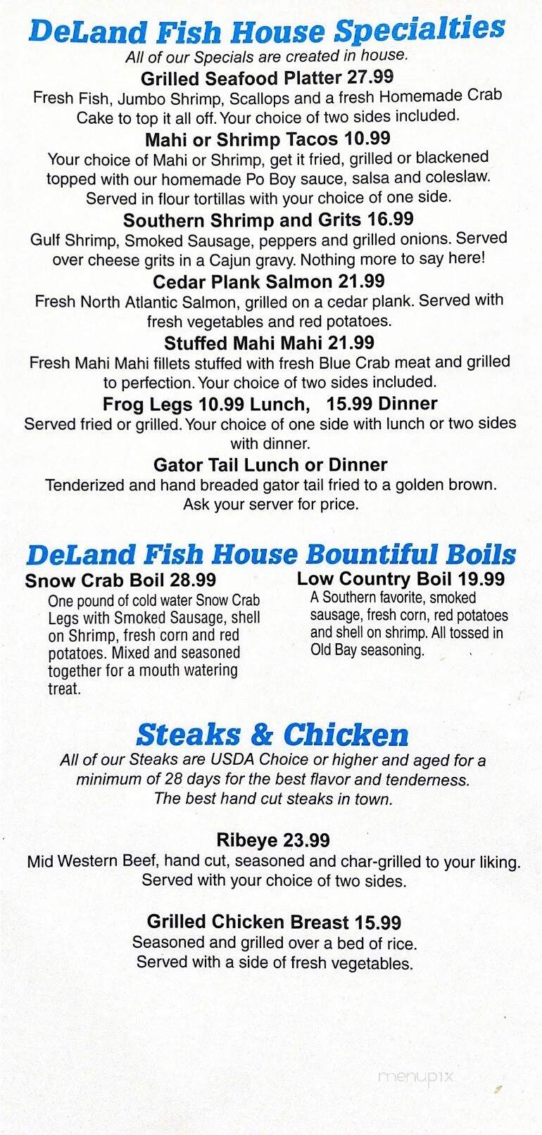 Deland Fish House - Deland, FL menu_pic