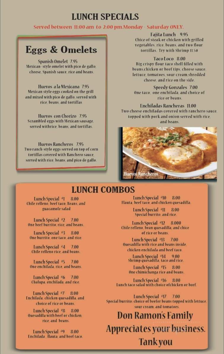 Don Ramon Mexican Restaurant - West Bend, WI menu_pic