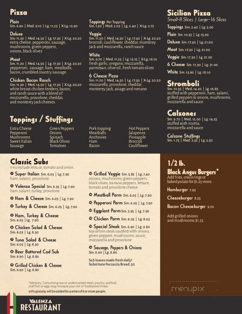 Valenza Restaurant - Albion, PA menu_pic