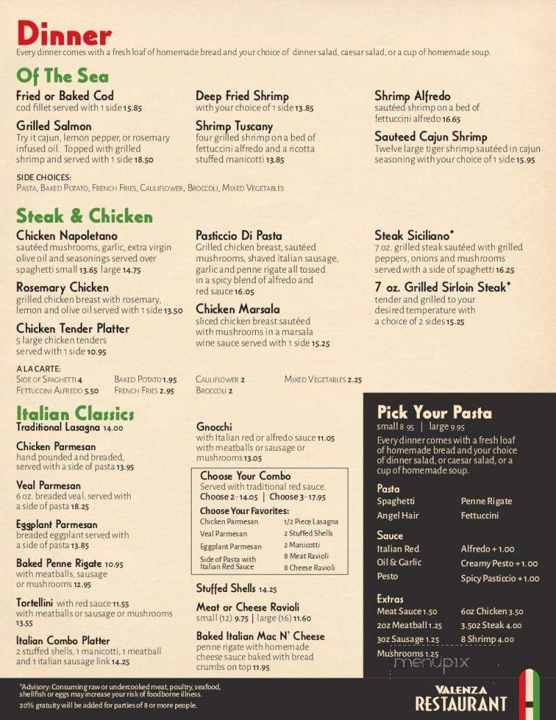 Valenza Restaurant - Albion, PA menu_pic