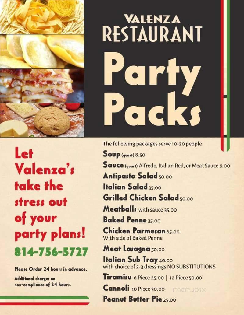 Valenza Restaurant - Albion, PA menu_pic