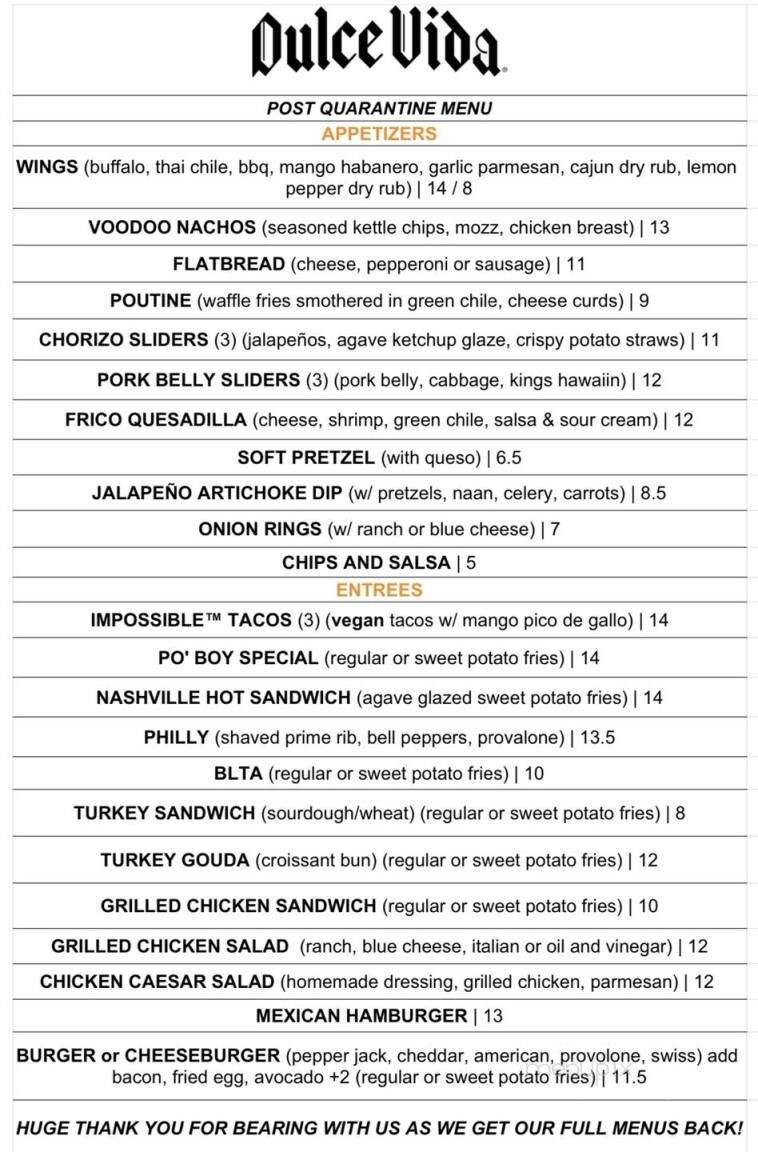 Dulce Vida - Denver, CO menu_pic