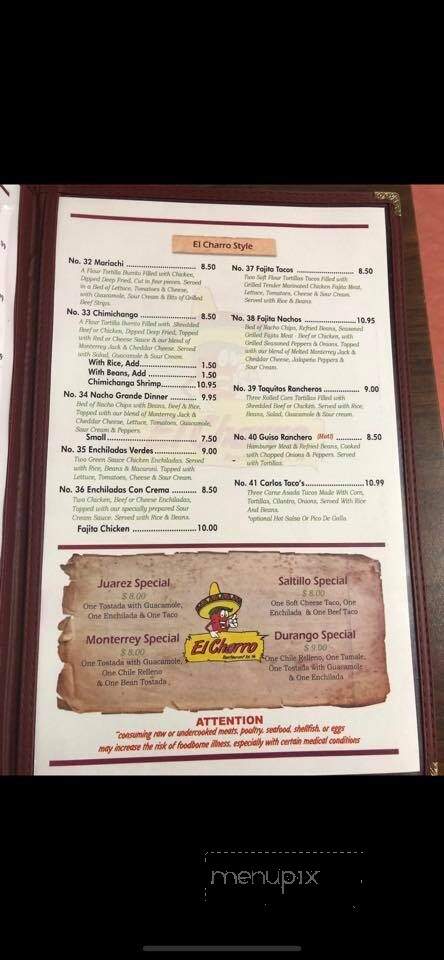 El Charro - Canton, OK menu_pic