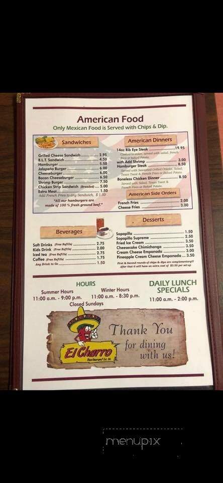 El Charro - Canton, OK menu_pic