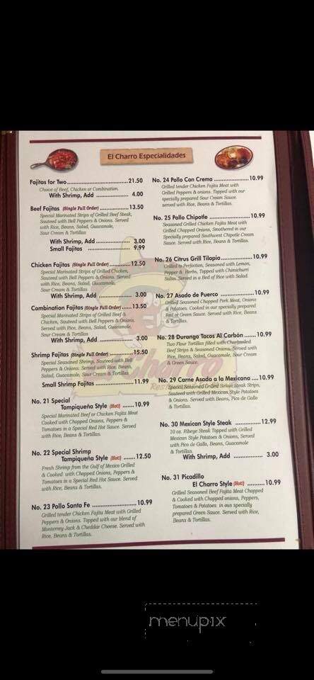 El Charro - Canton, OK menu_pic