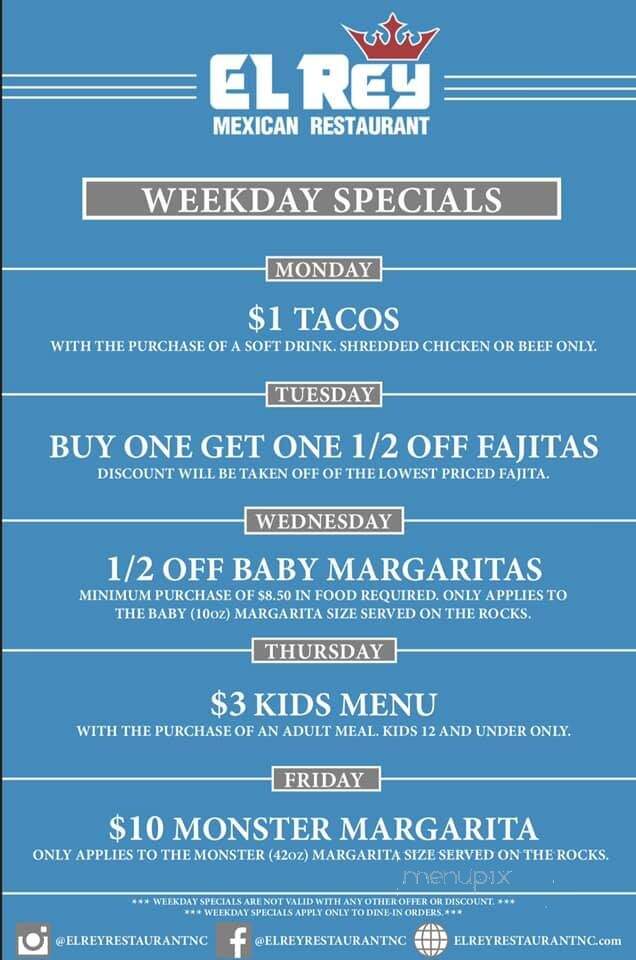 El Rey Mexican Bar & Grill - Lincolnton, NC menu_pic