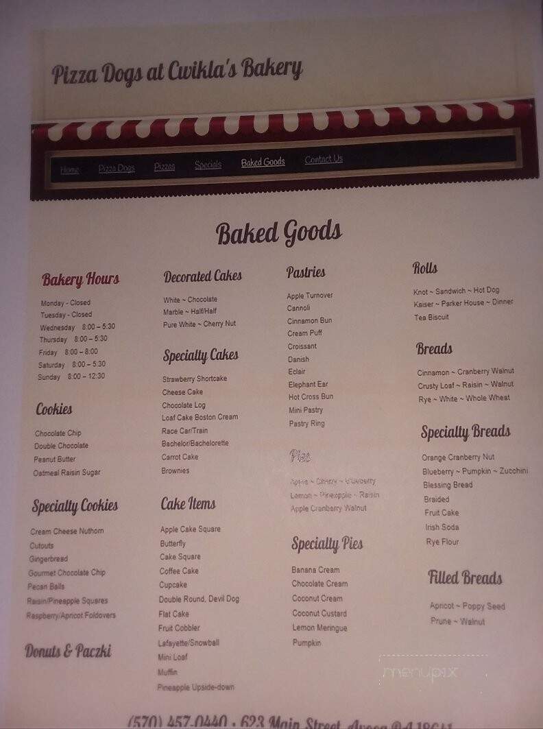 Cwikla's Quality Bakery - Avoca, PA menu_pic
