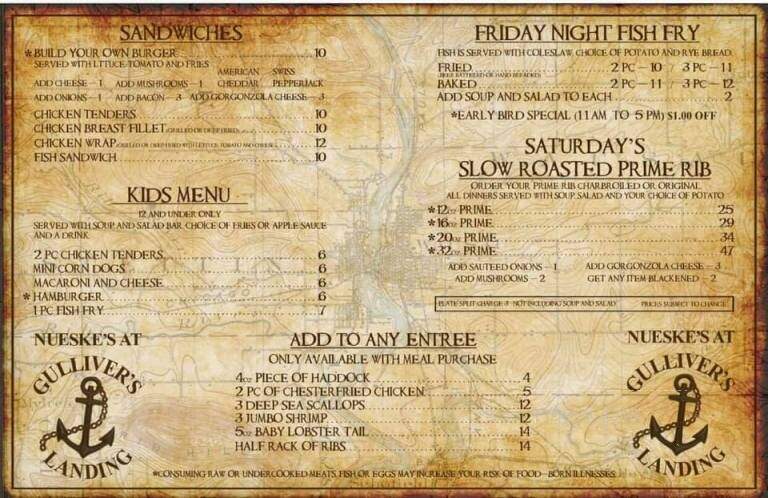 Gulliver's Landing - Wausau, WI menu_pic