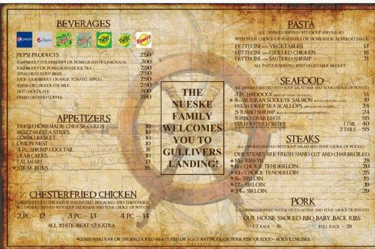 Gulliver's Landing - Wausau, WI menu_pic