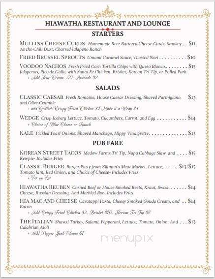Hiawatha Restaurant & Lounge - Wausau, WI menu_pic