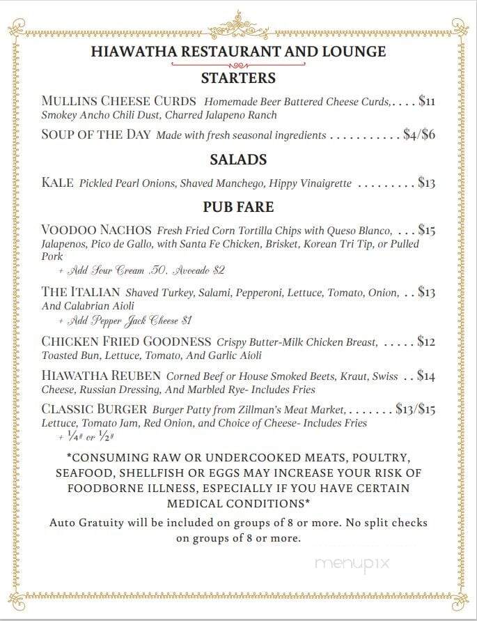 Hiawatha Restaurant & Lounge - Wausau, WI menu_pic