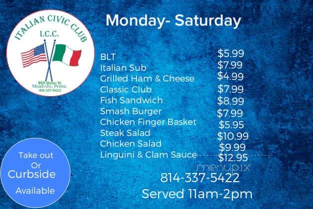 Italian Civic Club - Meadville, PA menu_pic