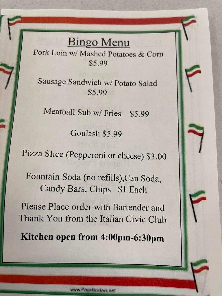 Italian Civic Club - Meadville, PA menu_pic
