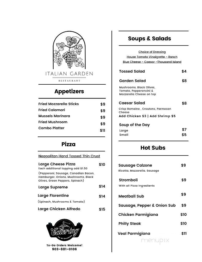 Italian Garden - Lindale, TX menu_pic
